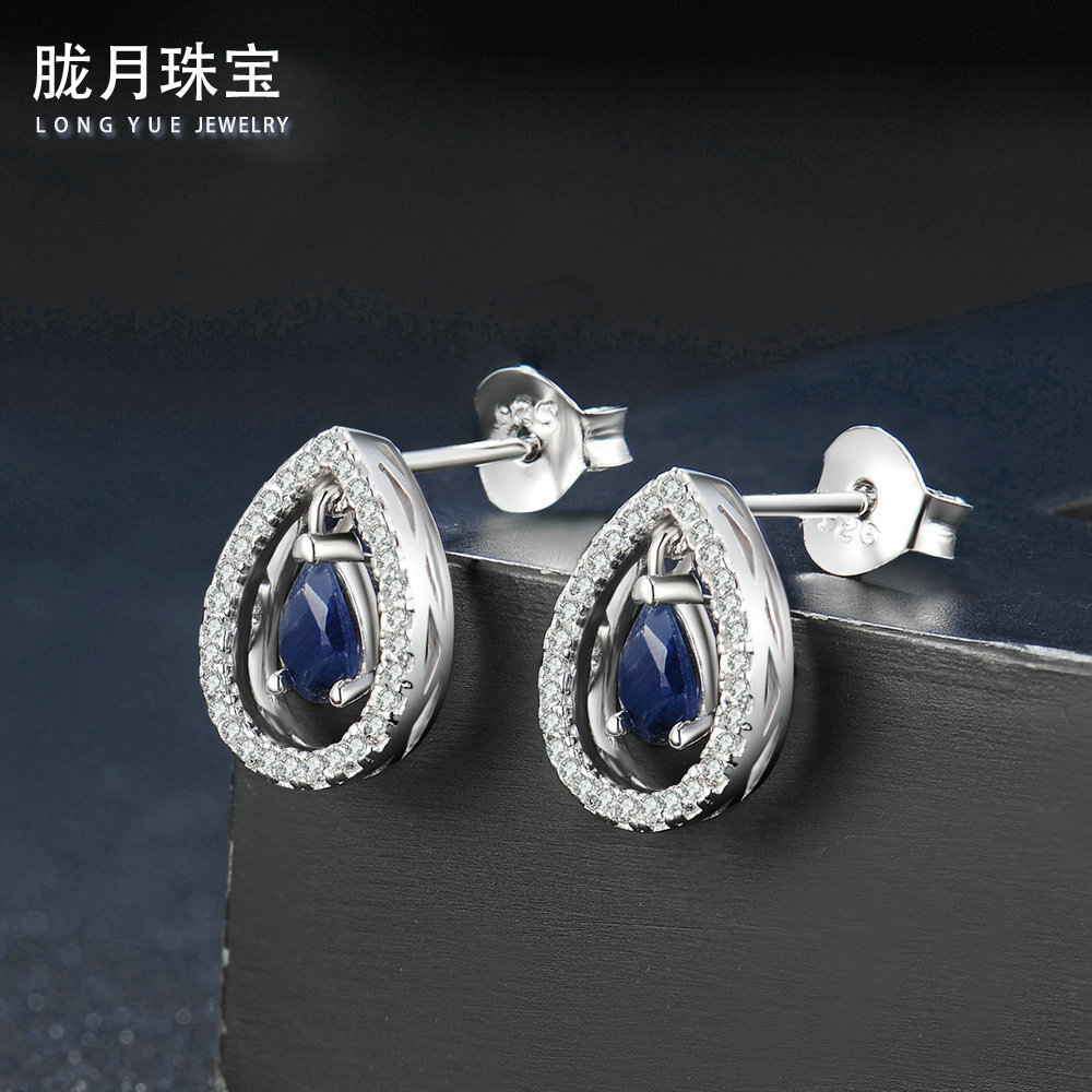 S925純銀鑲嵌天然黑藍寶石耳釘 跨境貨源，工廠直供的珠寶批發新機遇